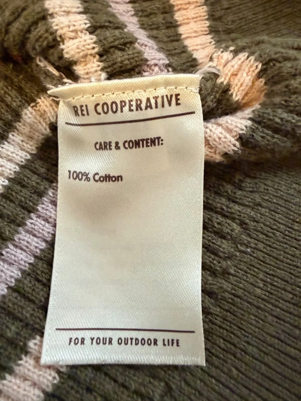 REI Co-op Striped Waffle Knit Sweater Women's XS 100% Cotton Olive Green Pink - Picture 6 of 7